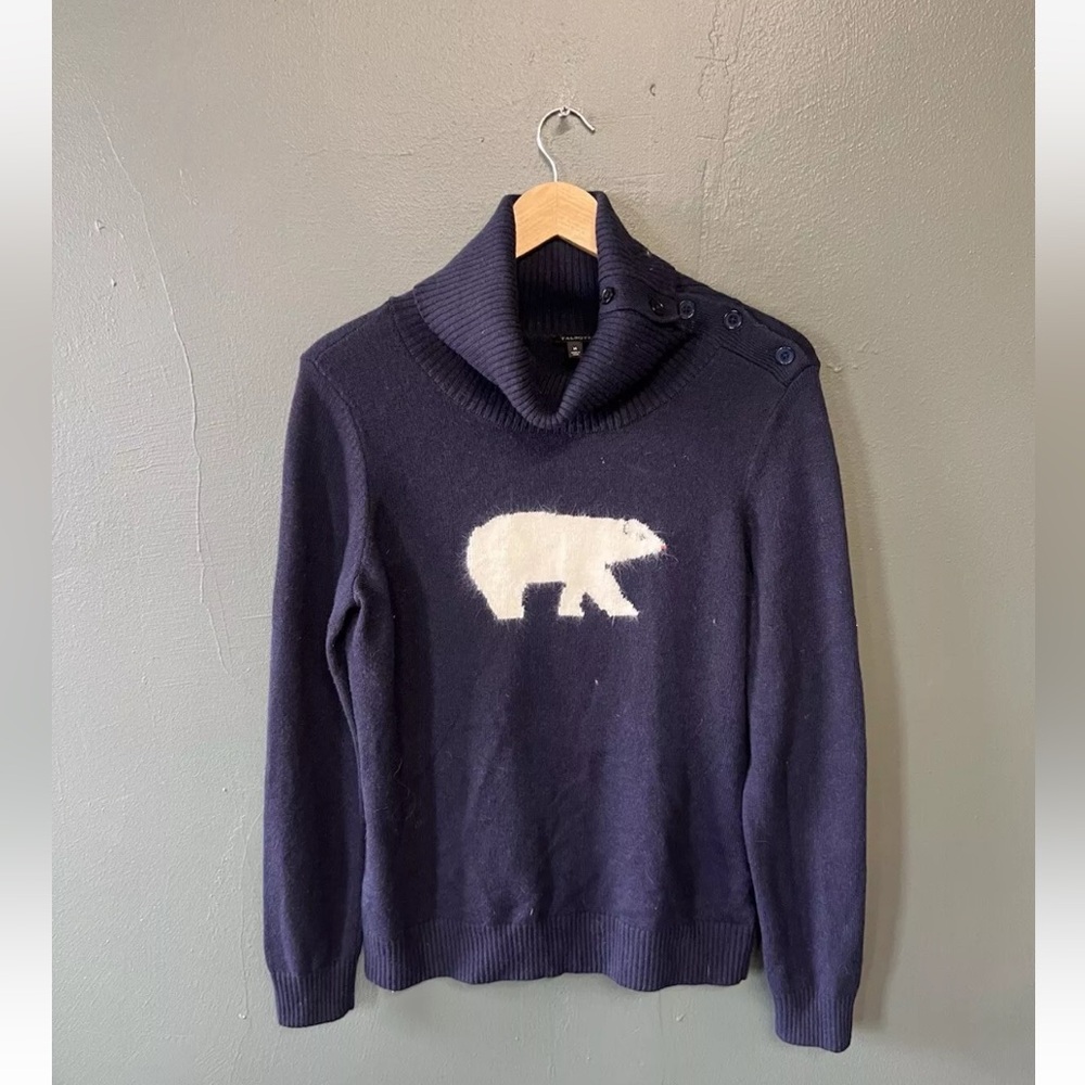 TALBOTS Navy “Polar Bear” Turtleneck-Sweater Lambswool Rabbit Hair Never worn!